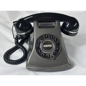 Vintage Metropolis Style Desk Phone Push Button Retro Style Black and Silver